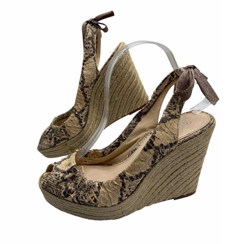 Coach Maritza Snakeskin Print Espadrille Wedge Peep Toe Slingback Bow Size 8
